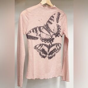easel butterfly blush mesh ribbed long sleeve top et25314